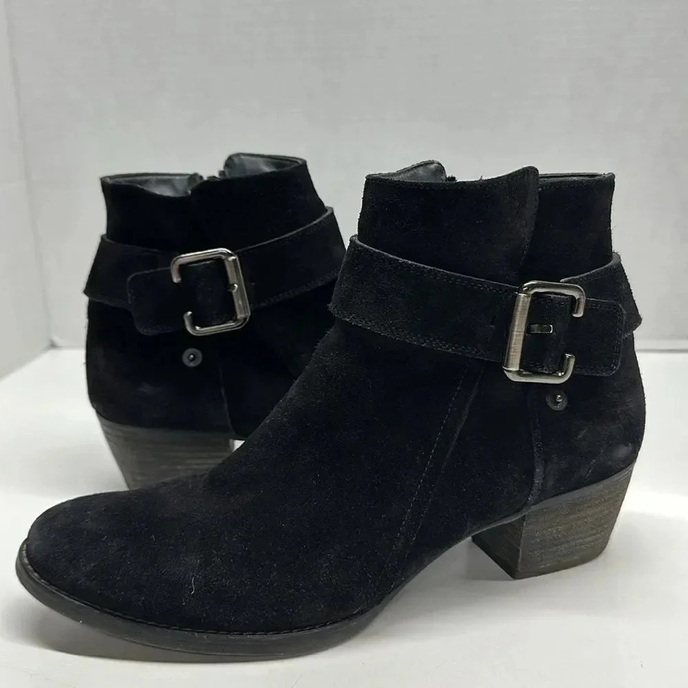 Paul Green Jano Boot Boots Suede Ankle Moto Bootie Block Heeled Black Size US 7